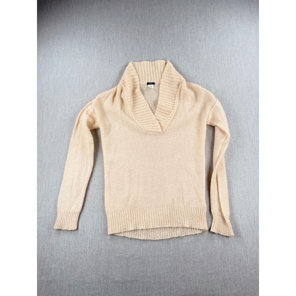J.Crew Womens Cream Mohair Blend Shawl Collar Knit Sweater Size M RN77388